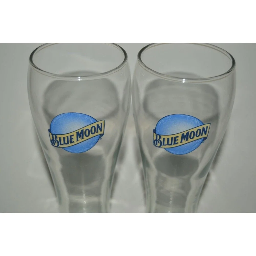 Minty Large BLUE MOON 9" Tall Beer Bar Glass Lot of 2 - Picture 2 of 3
